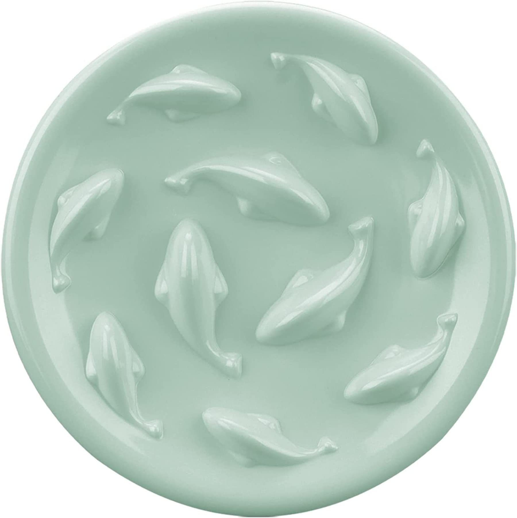 Cilkus slow-feeder bowl green top view encourages slower eating for cats and small dogs.