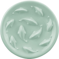 Cilkus slow-feeder bowl green top view encourages slower eating for cats and small dogs.