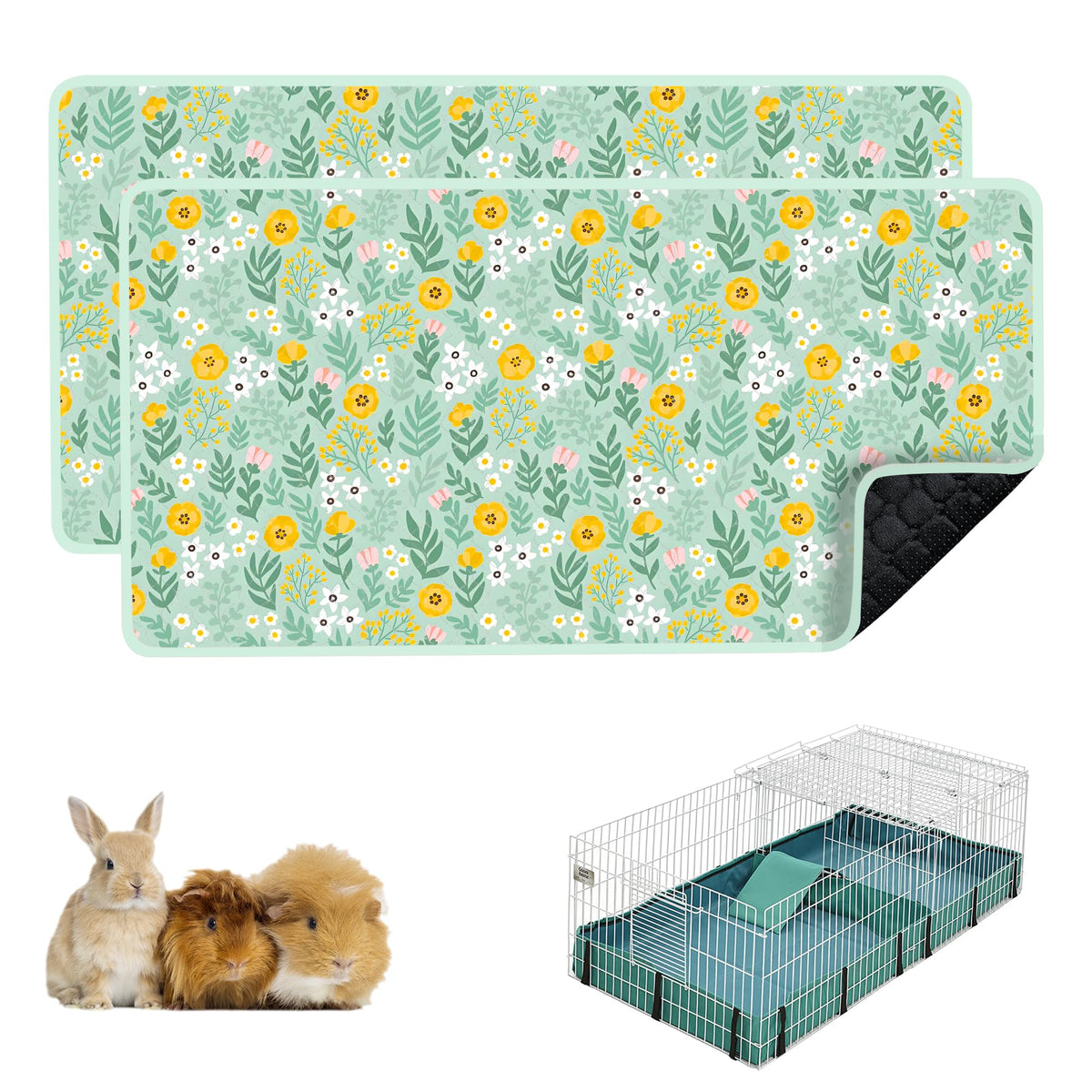 Cimiycob guinea pig bedding 24x49 front view shows cosy fleece and secure fit