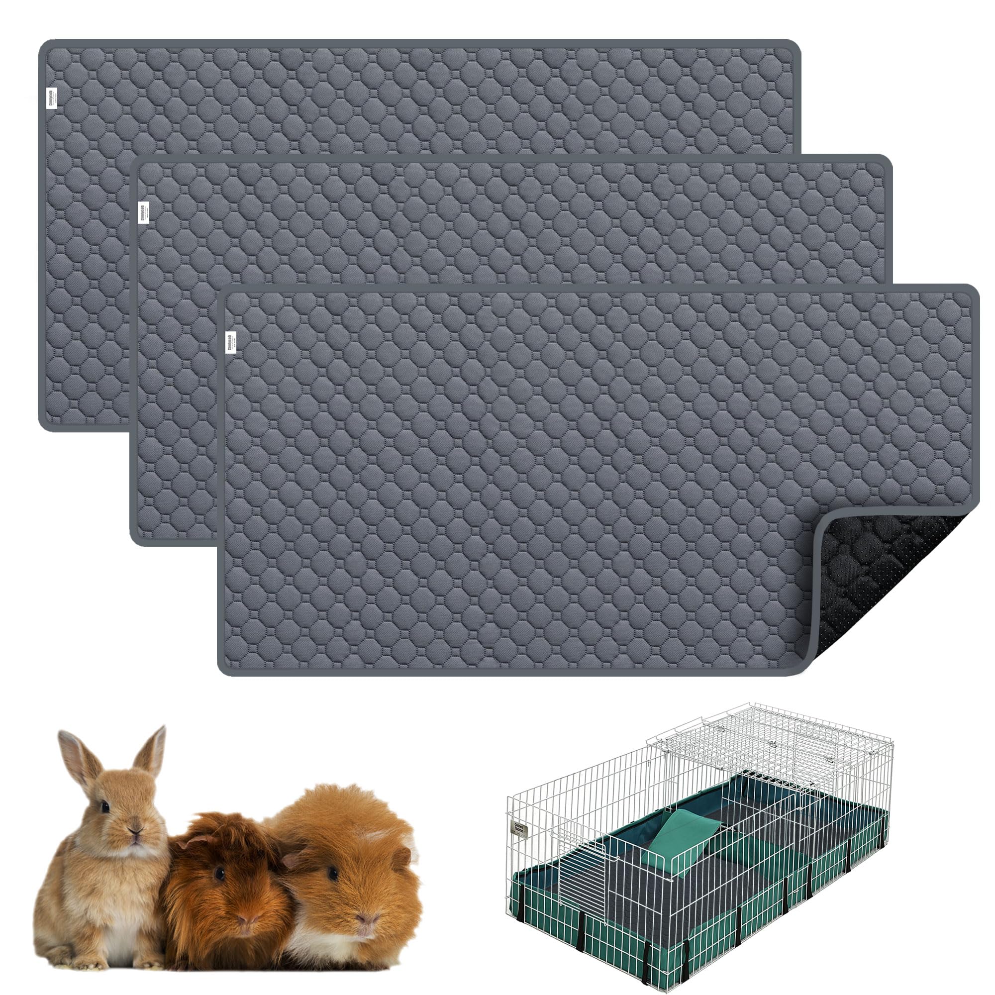 Cimiycob Guinea Pig Cage Liner Pack shows three 24x49 inch liners for easy cage coverage.