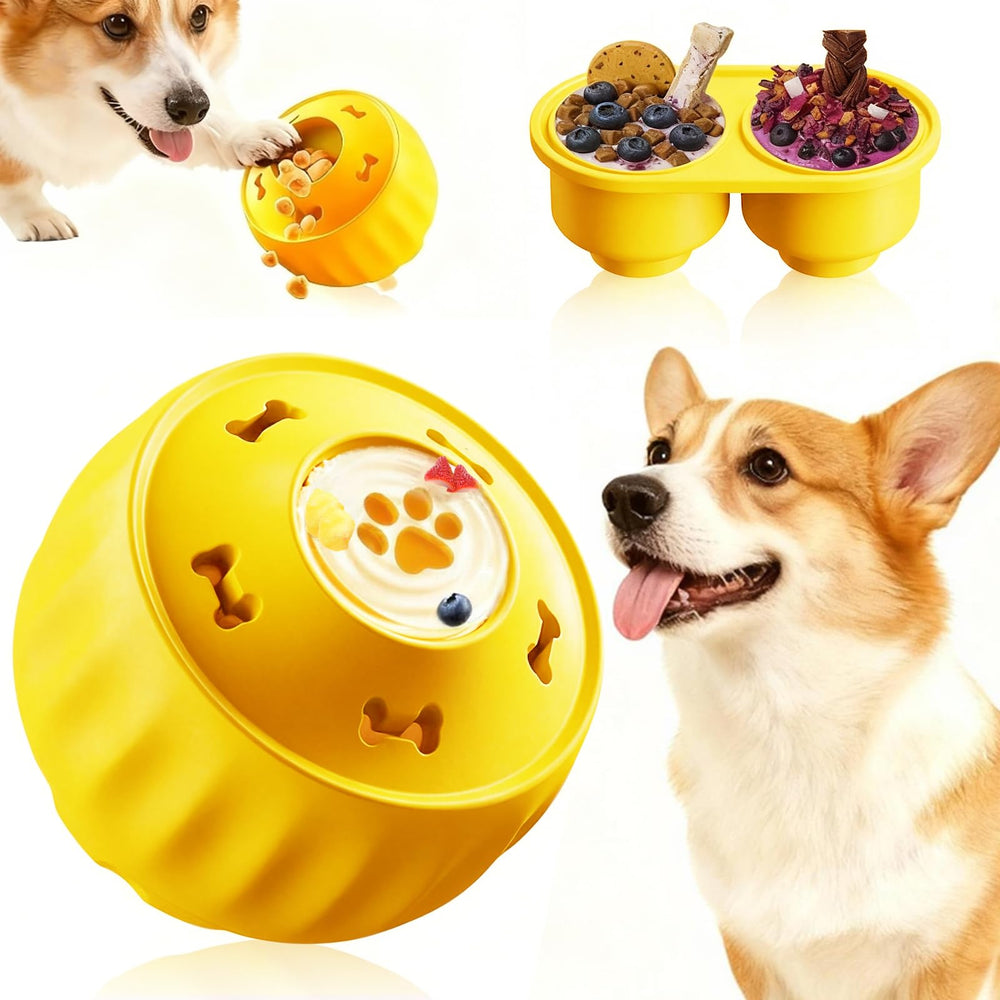 Cimolea dog frozen treat toy fill view shows easy-to-use homemade treats for slower feeding.