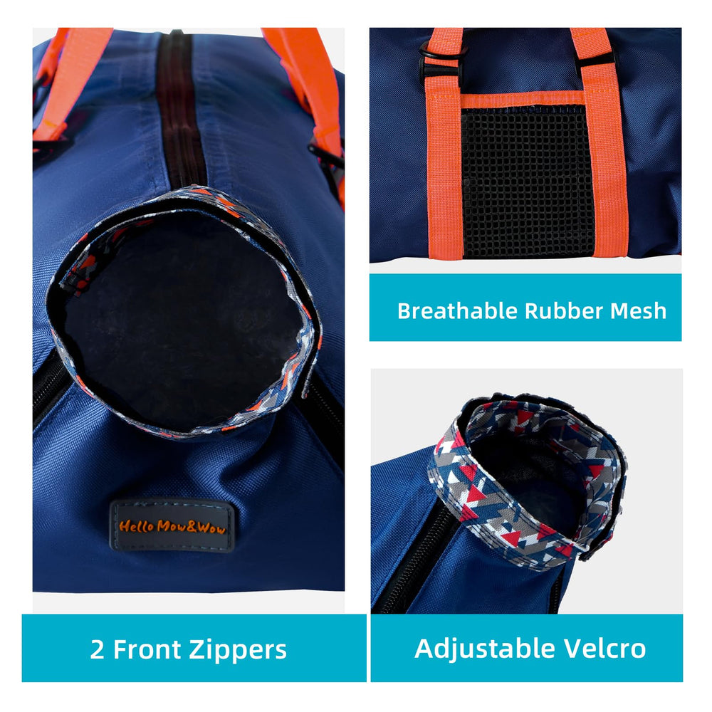 Cinf bath-time comfort navy blue grooming bag enhances cat handling during washes.