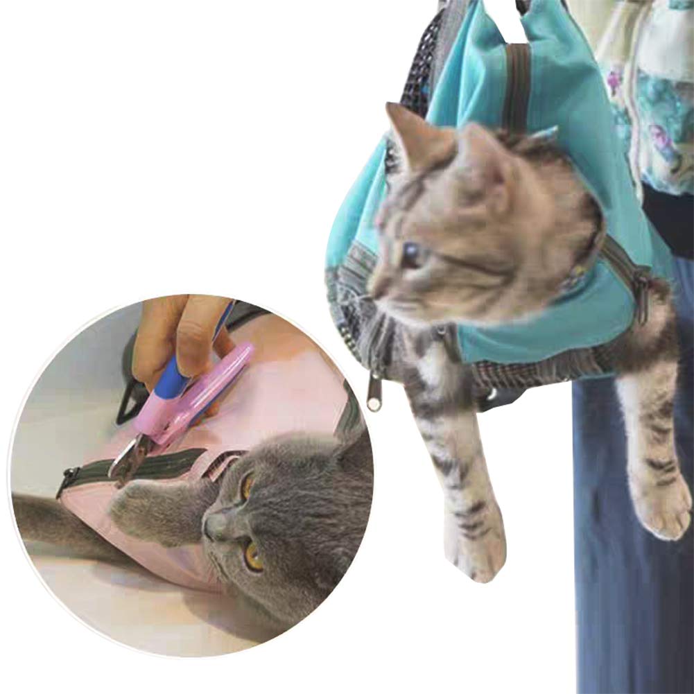 Cinf blue muzzle on cat face provides comfortable restraint during exams.