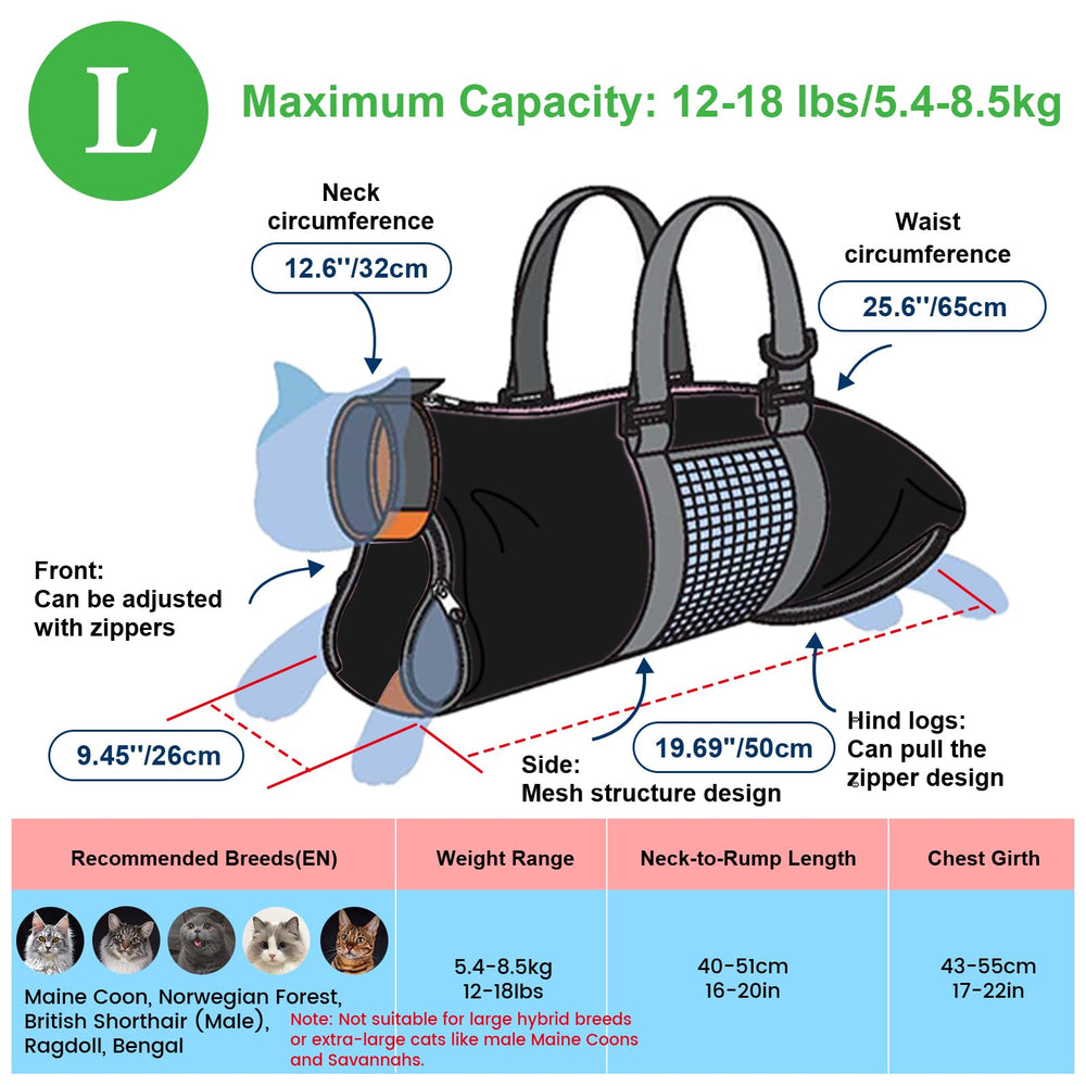 Cinf cat grooming bag back view with rear zipper access