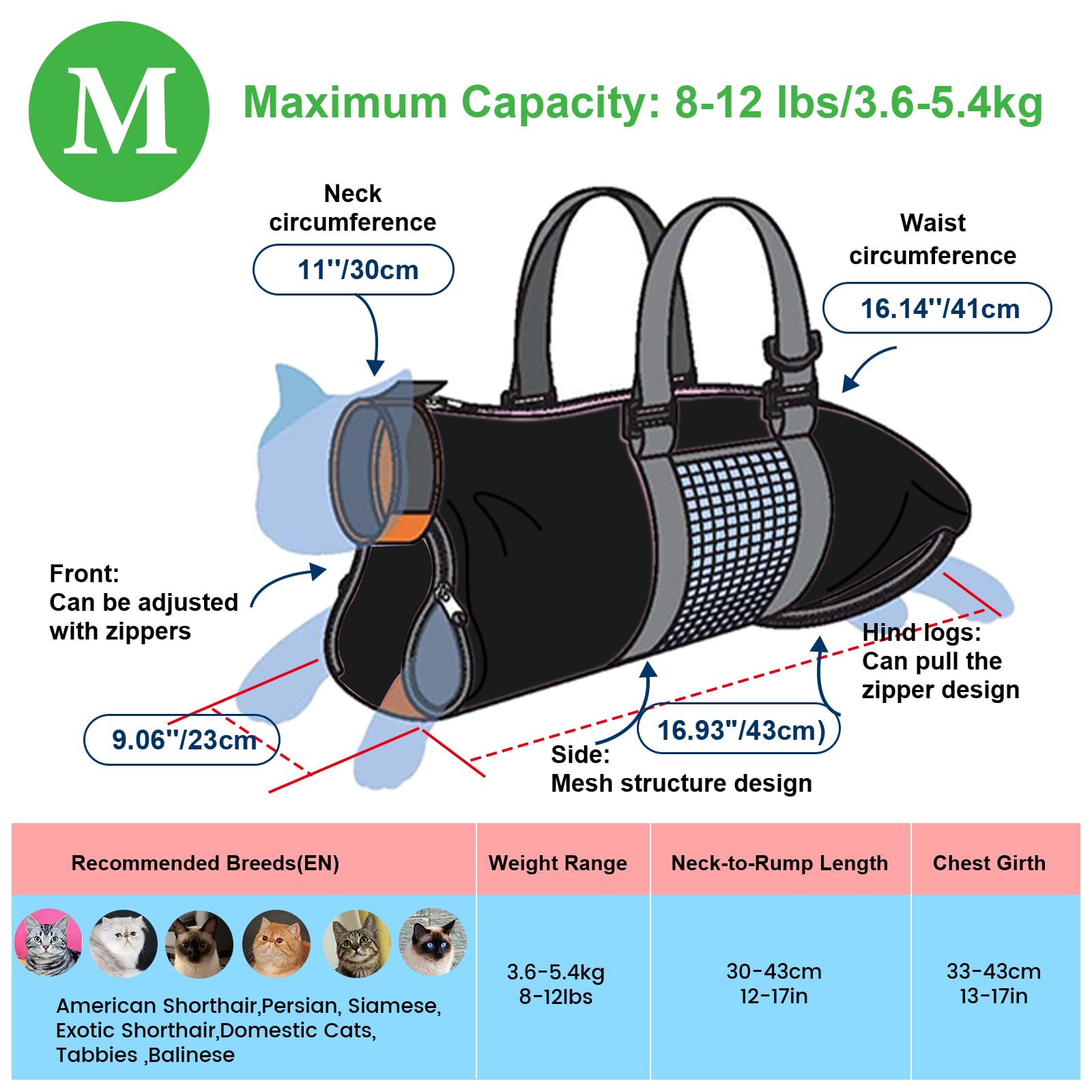 Cinf cat grooming bag back view demonstrates full-body coverage for safe grooming.