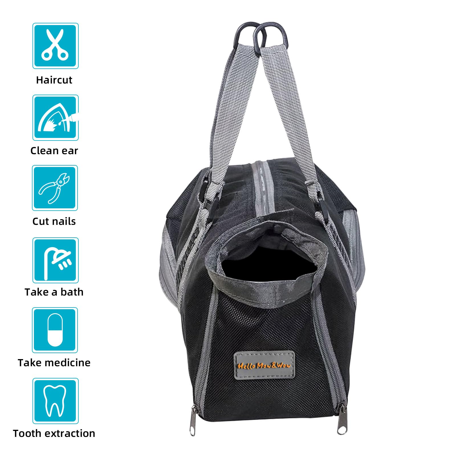 Cinf cat grooming bag during bath image reveals breathable mesh and comfort.