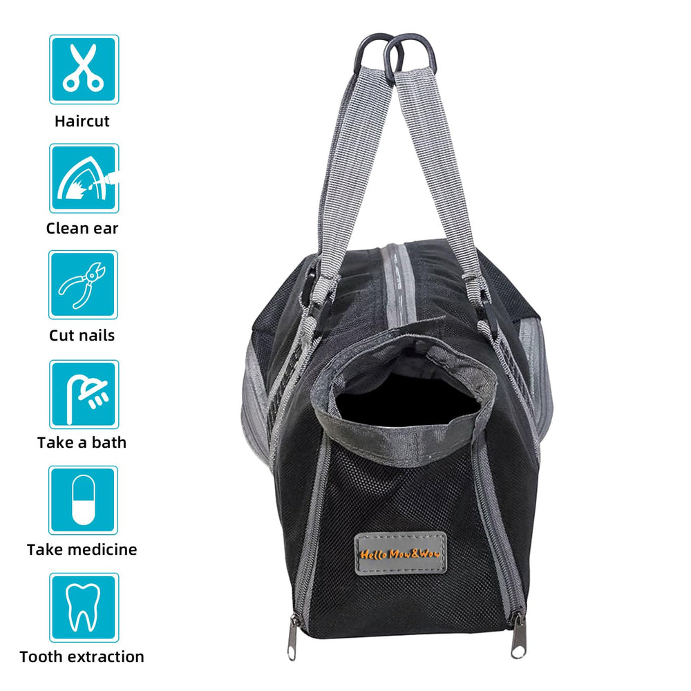Cinf cat grooming bag during bath image reveals breathable mesh and comfort.