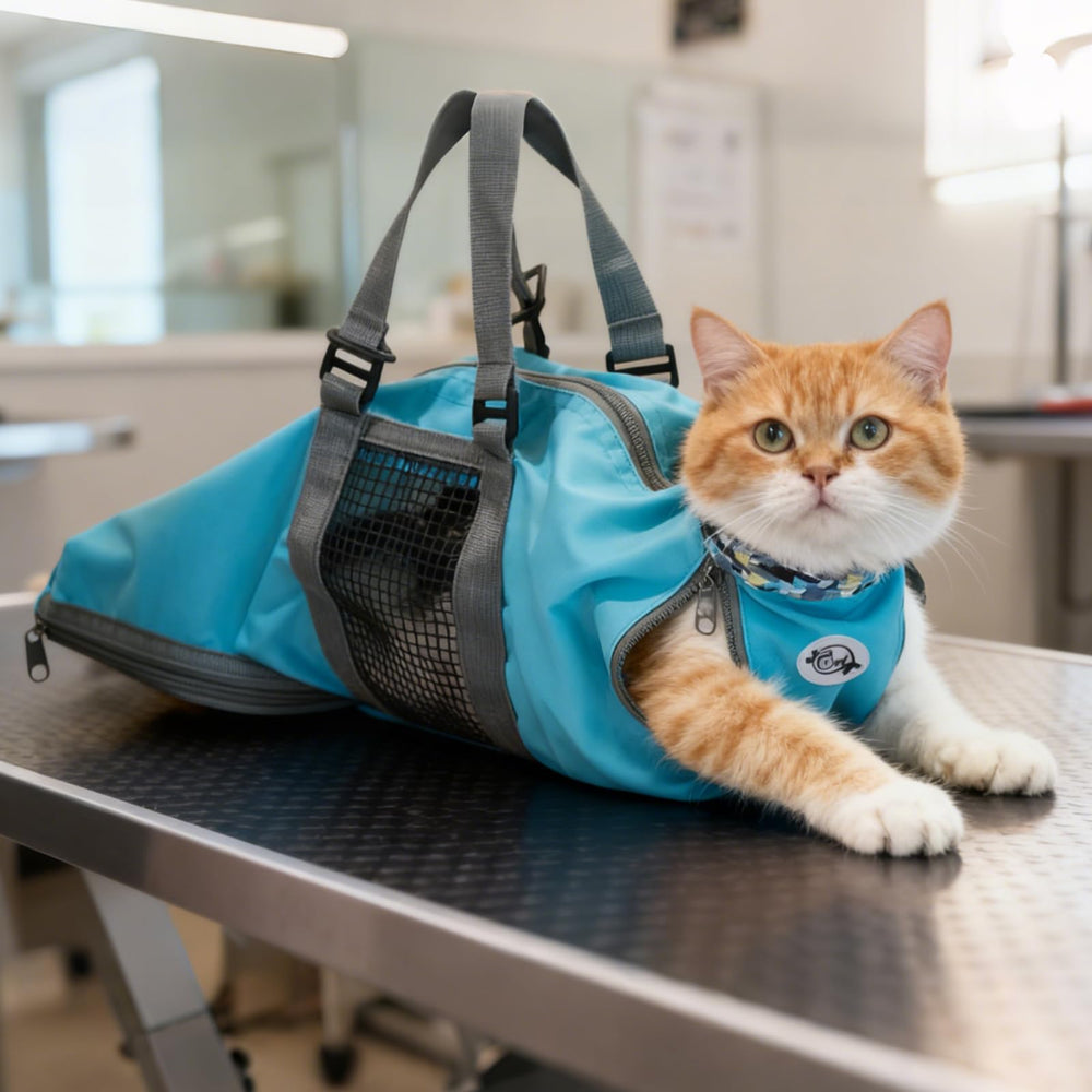 Cinf cat grooming bag blue closed back view for calm grooming and restraint