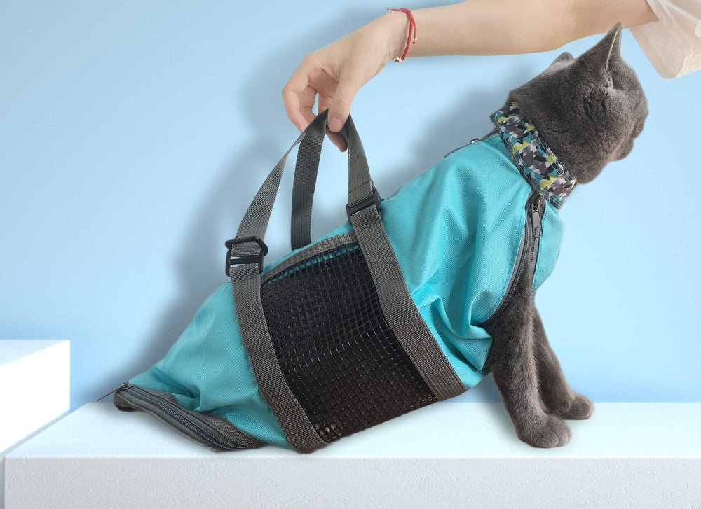 Cinf cat grooming bag blue inside view shows practical grooming setup