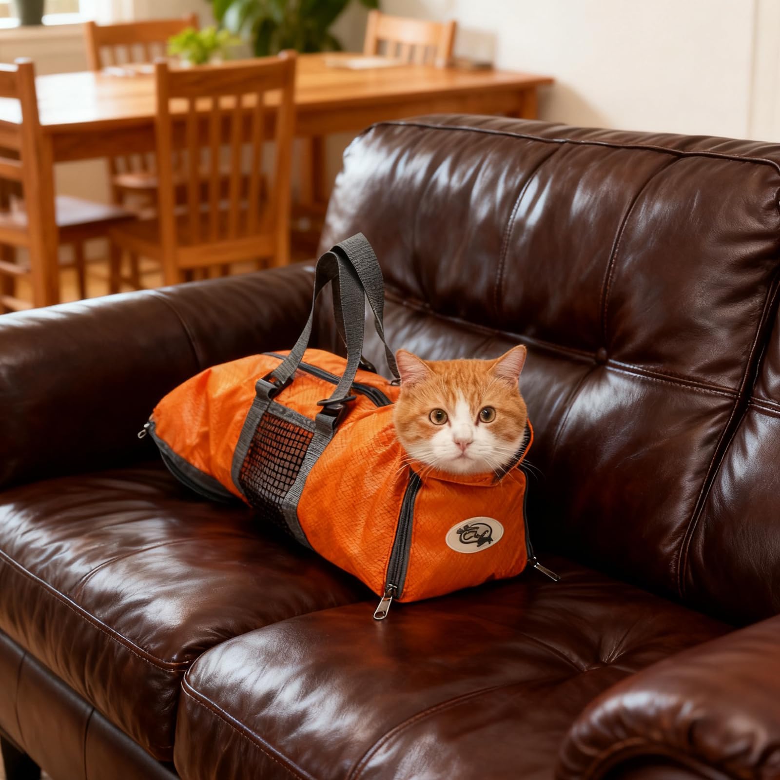 Cinf cat grooming bag mesh panel design allows water exchange during baths while keeping cat contained