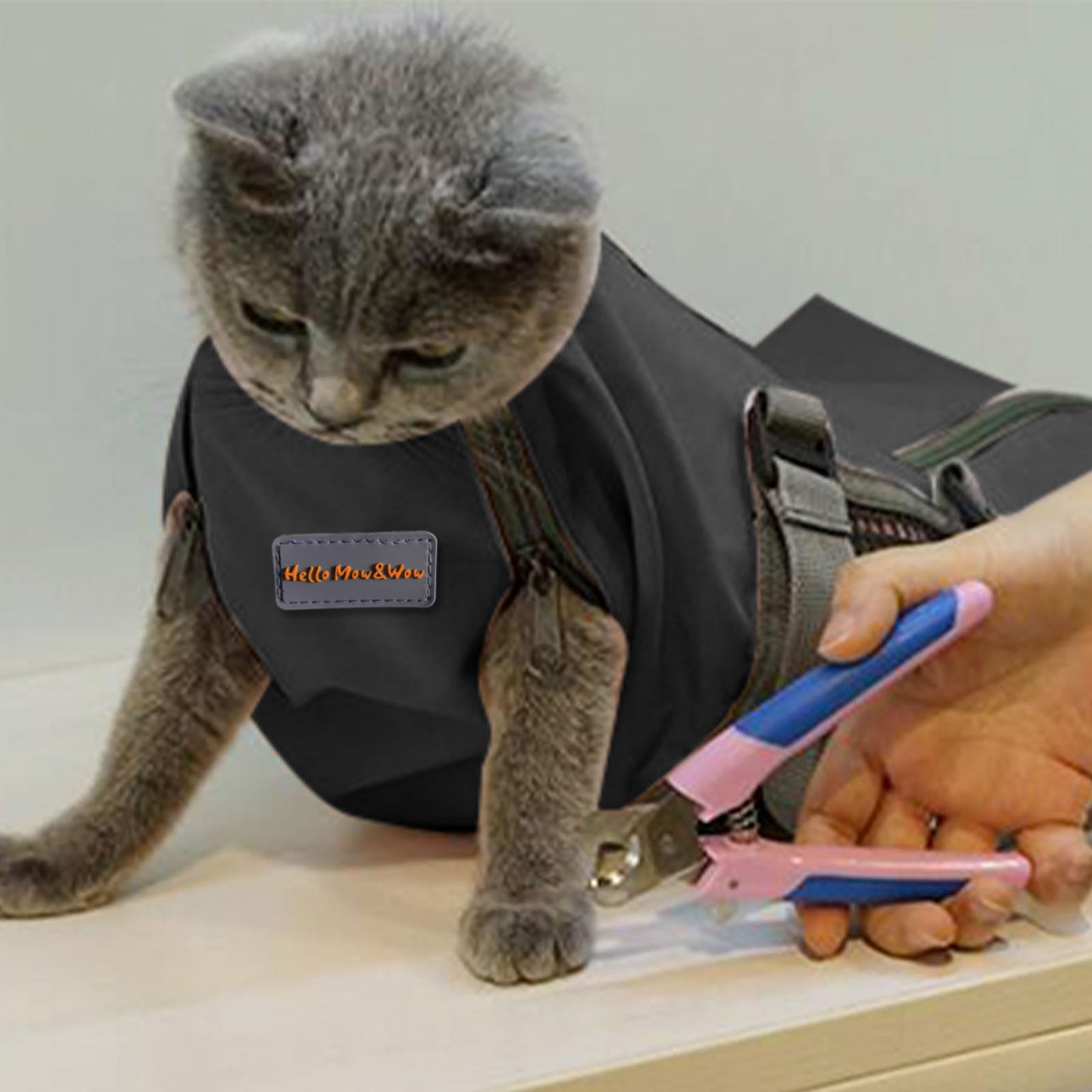 Cinf cat grooming bag side view highlights paw access for easy grooming.