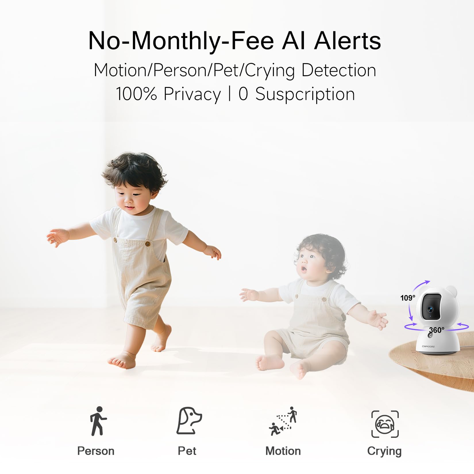 CINMOORE 2.5K pet camera two-way audio for real-time comfort and dialogue.
