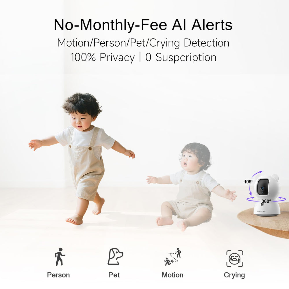 CINMOORE 2.5K pet camera two-way audio for real-time comfort and dialogue.