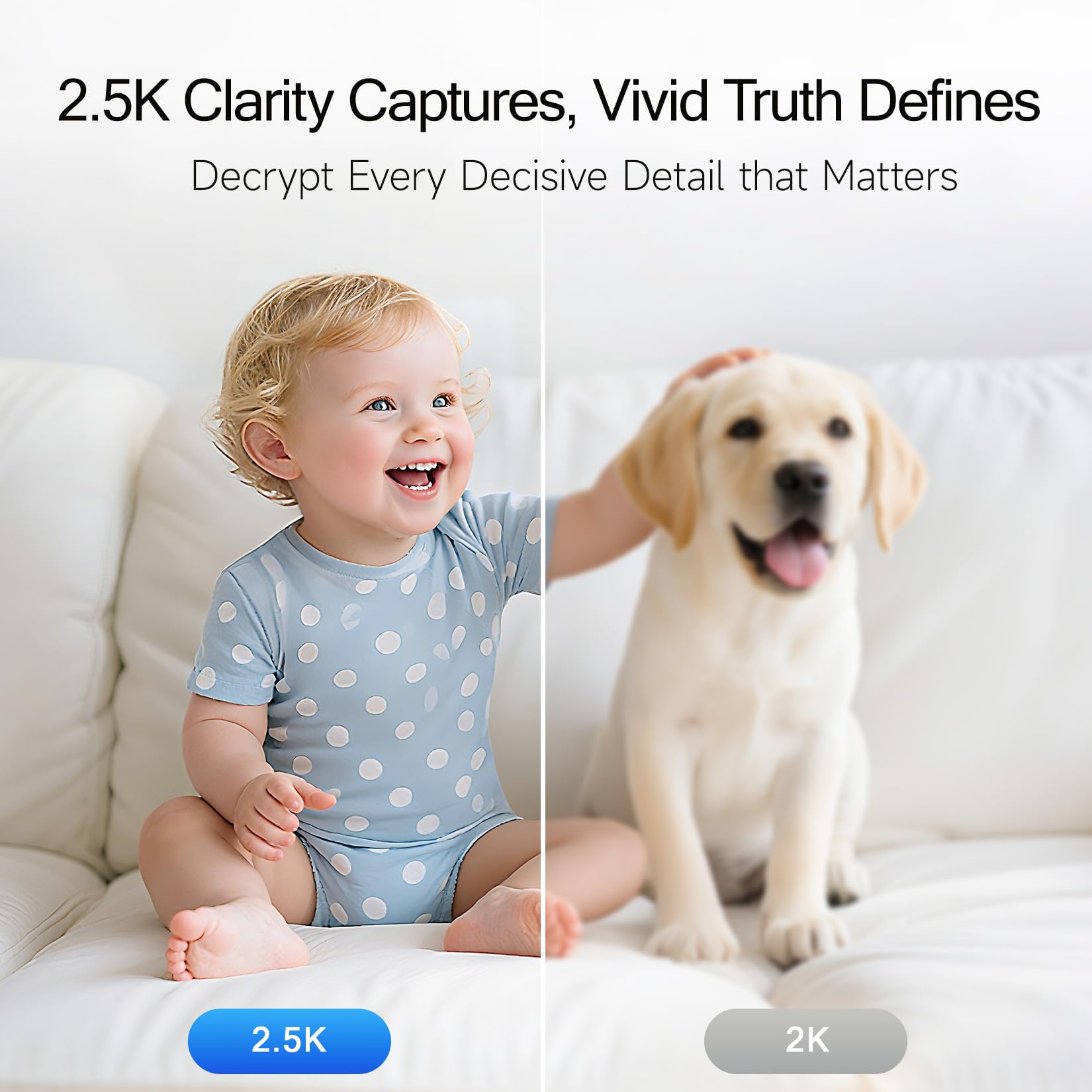 CINMOORE 2.5K pet camera AI detections highlight people, pets, and crying events.