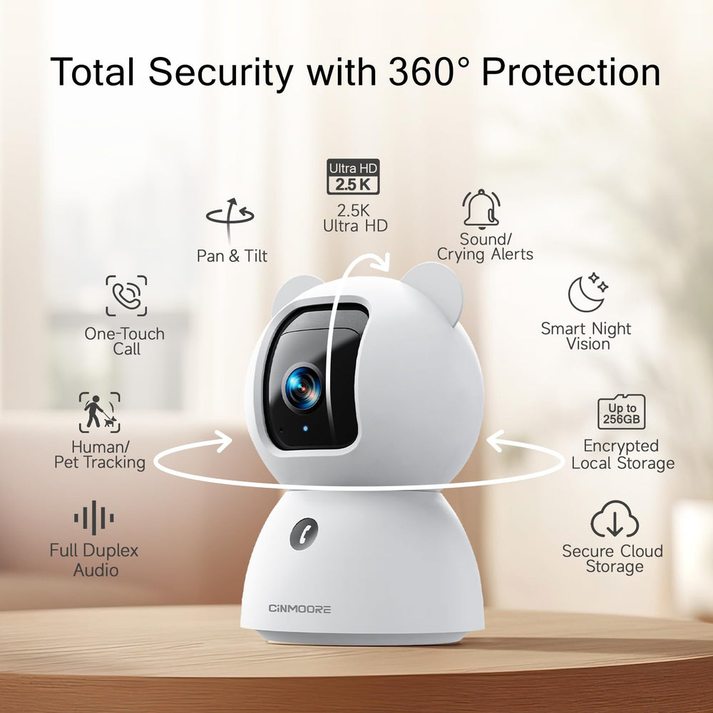 CINMOORE 2.5K pet camera mobile app keeps you connected with alerts anytime.