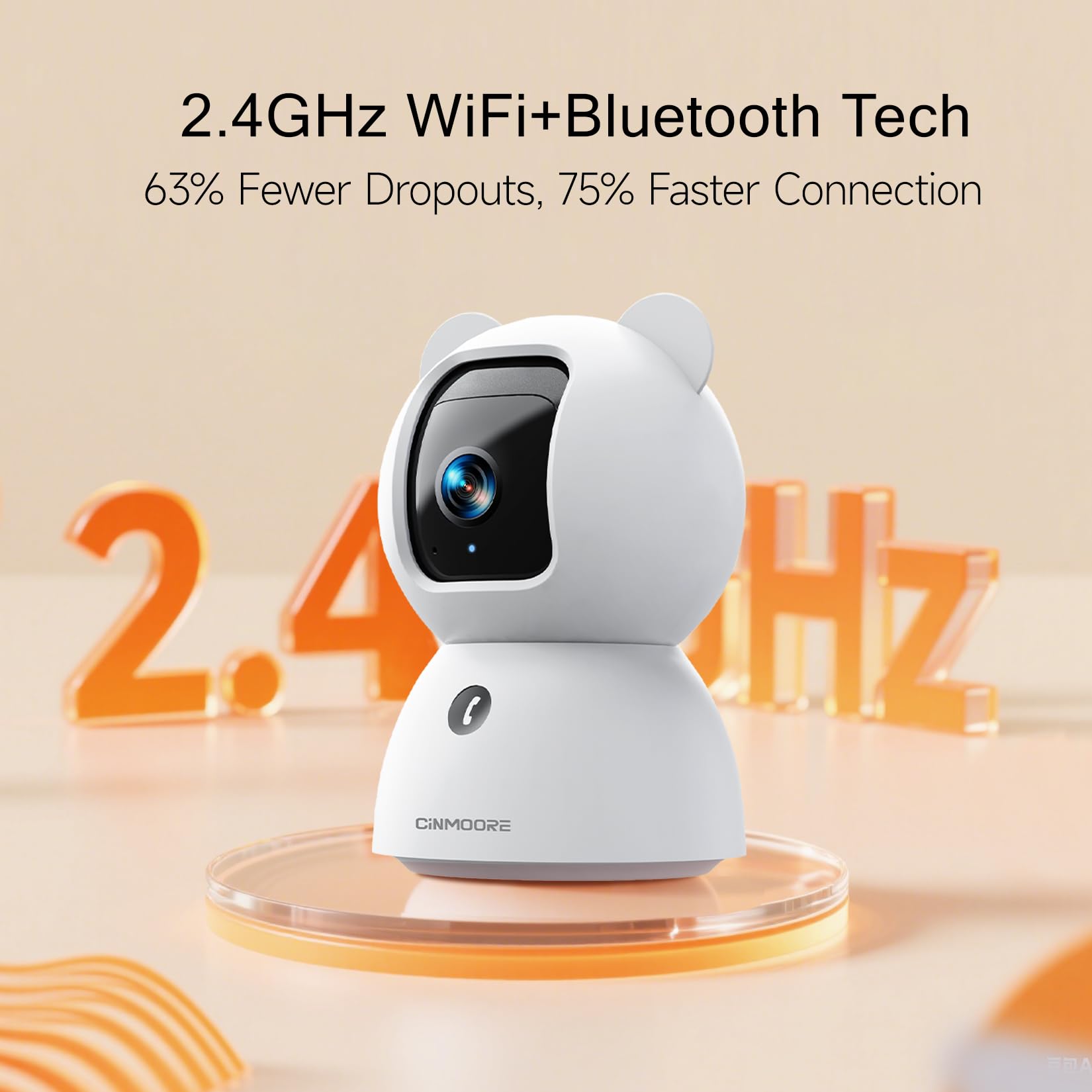 CINMOORE 2.5K pet camera PTZ controls let you adjust viewing angles remotely.