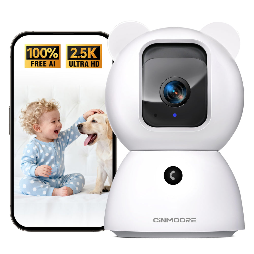 CINMOORE 2.5K pet camera wide-angle view for comprehensive indoor monitoring of pets.
