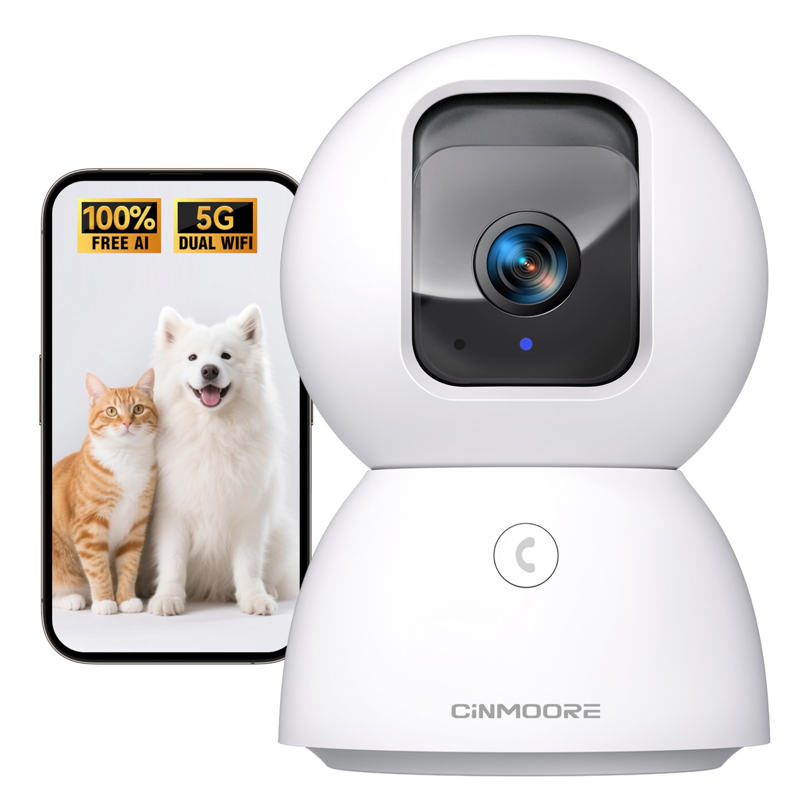 CINMOORE Upgraded 3K indoor security camera with AI tracking for pet monitoring