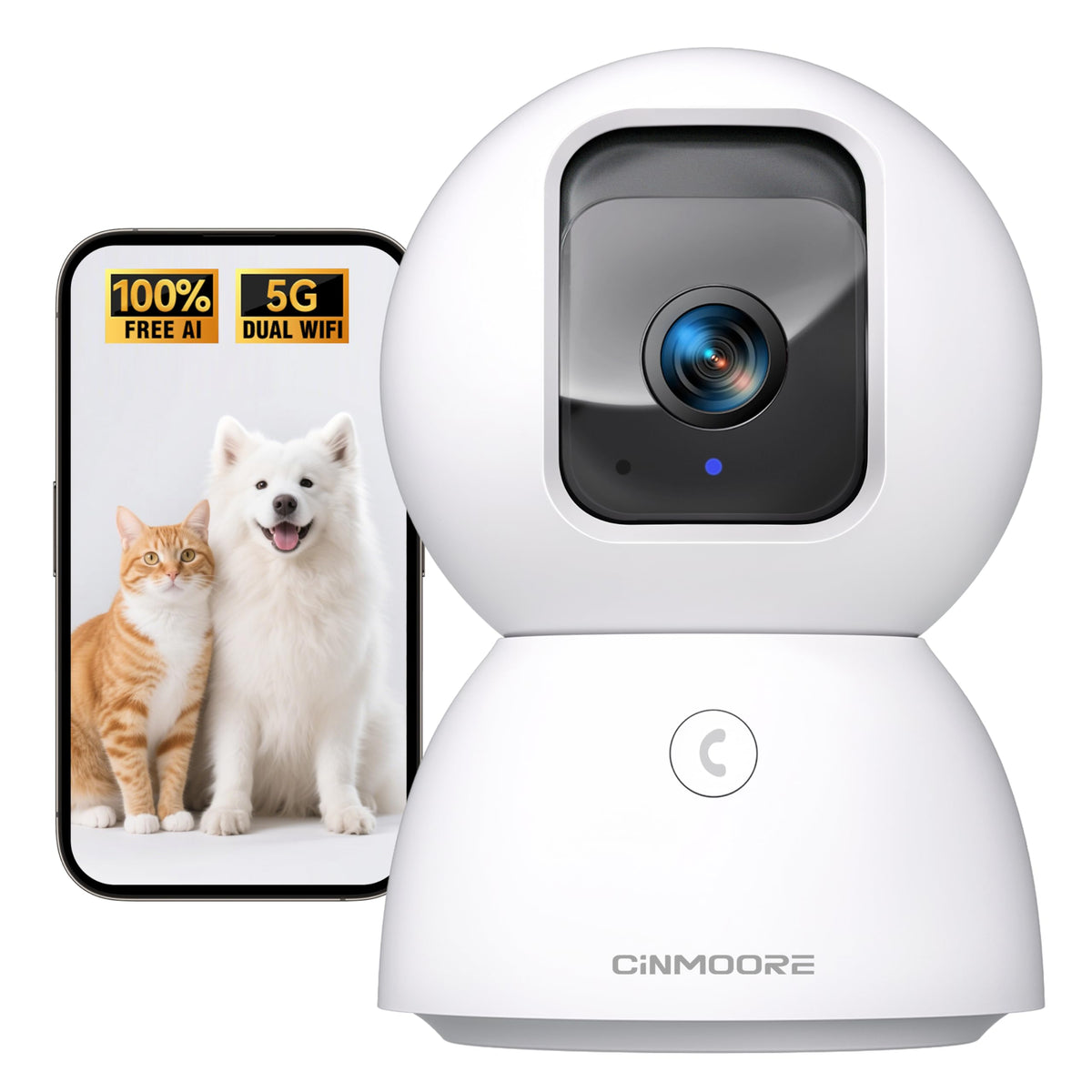 CINMOORE Upgraded 3K indoor security camera with AI tracking for pet monitoring
