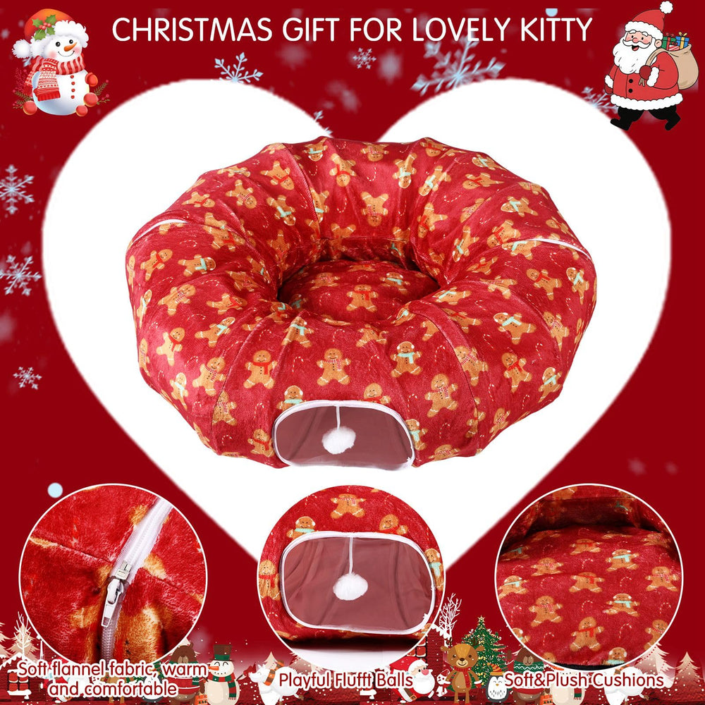 Cinnvoice Christmas cat tunnel bed detachable-cushion keeps rest area clean and washable