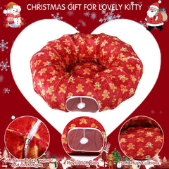 Cinnvoice Christmas cat tunnel bed detachable-cushion keeps rest area clean and washable