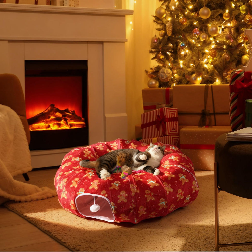 Cinnvoice Christmas cat tunnel bed hanging-ball invites interactive play and exploration