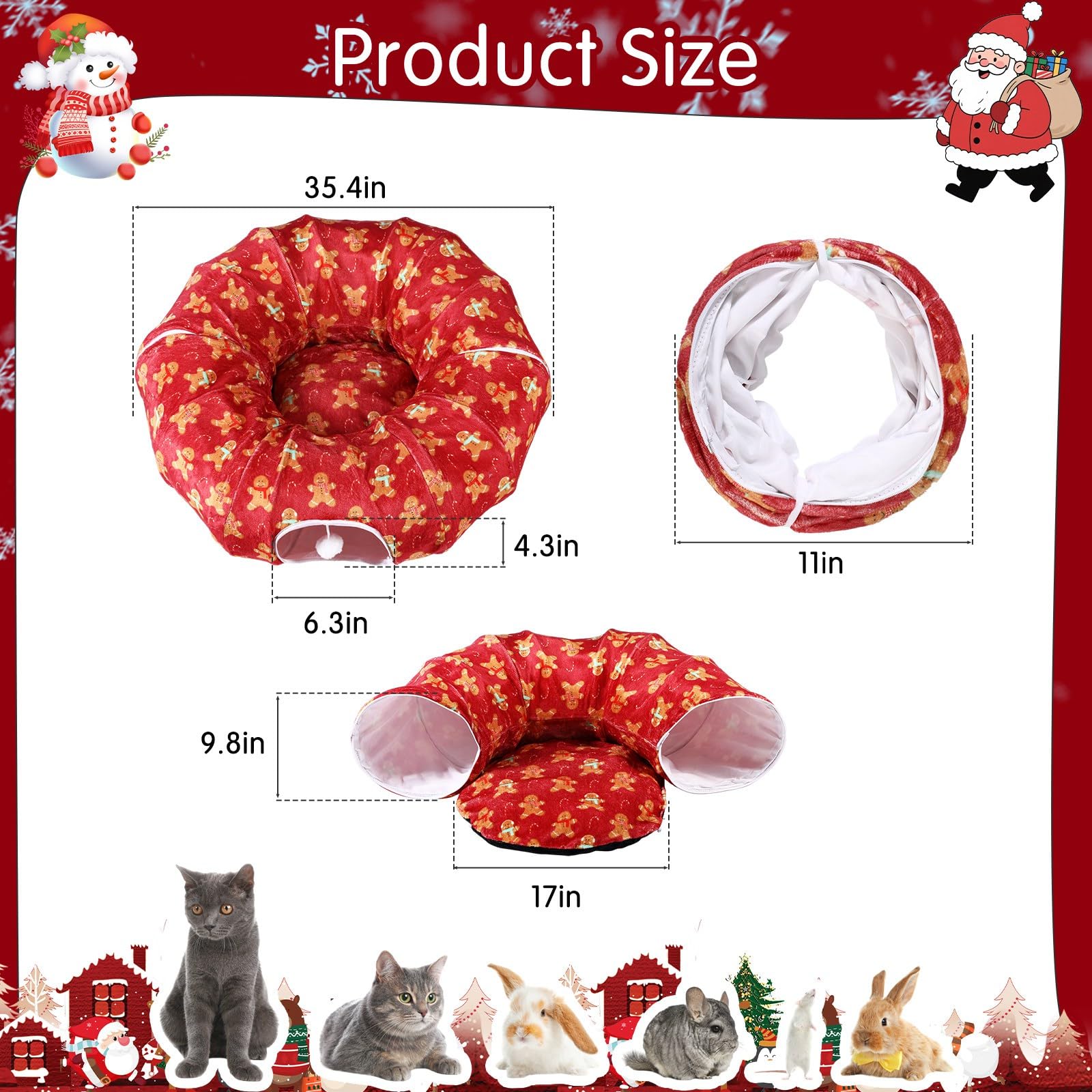 Cinnvoice Christmas cat tunnel bed tunnel-nest provides a soft hideaway and play space