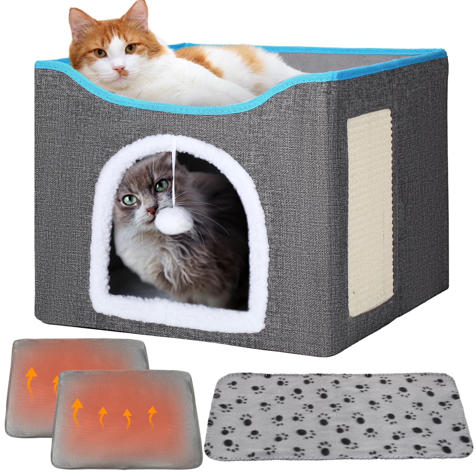 Cinnvoice heated cat bed indoor front view showing cozy warmth for winter naps