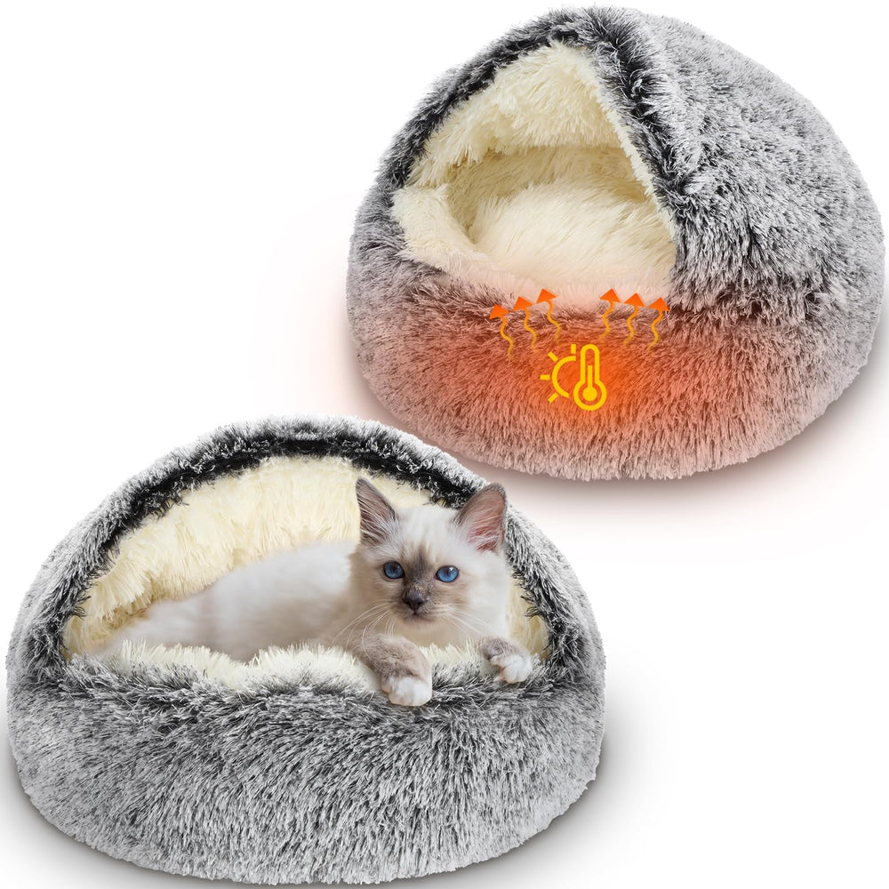 Cinnvoice self-warming cat bed with outer plush texture for cozy warmth