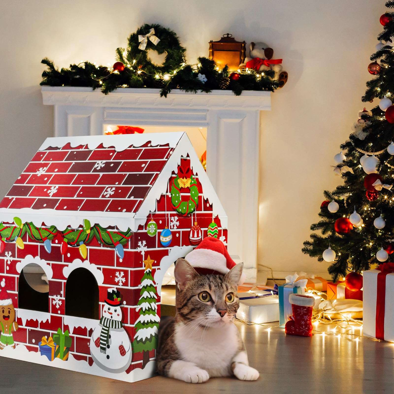 Cinrobiye gingerbread decor cat house enhances holiday ambiance.