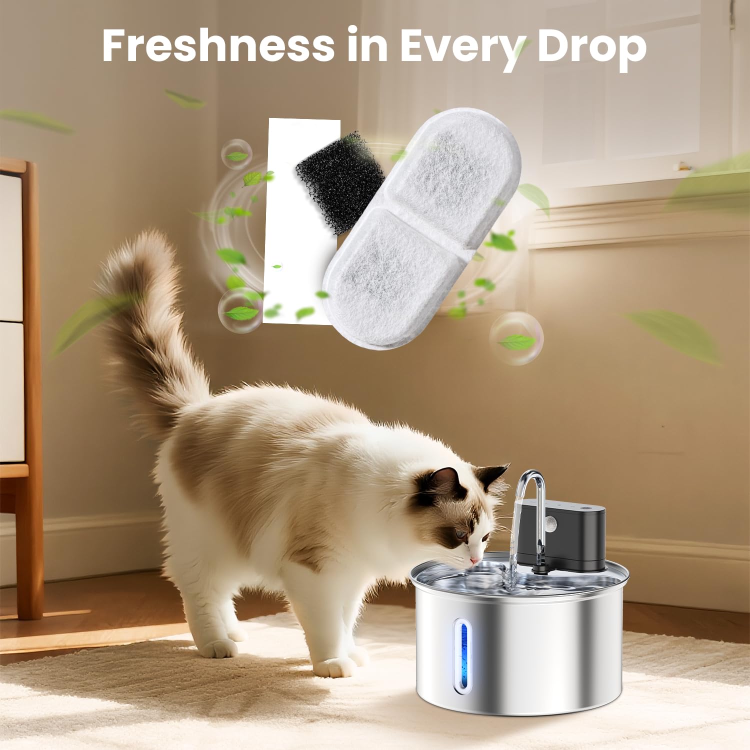 CityFlee cat fountain setup using filters for fresh-tasting water