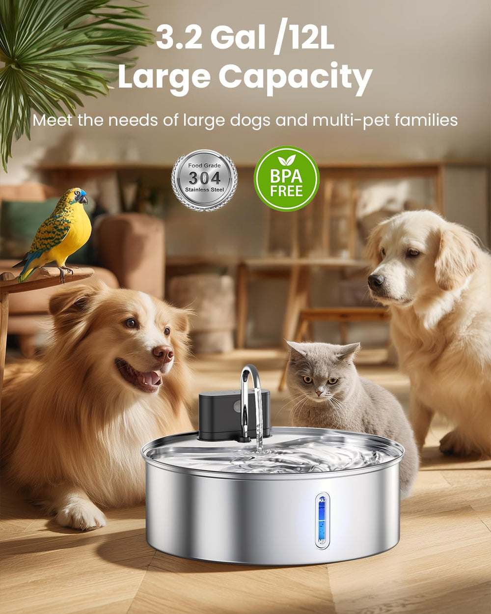 Cityflee wireless dog water fountain stainless-steel bowl for durable, easy-to-clean hydration