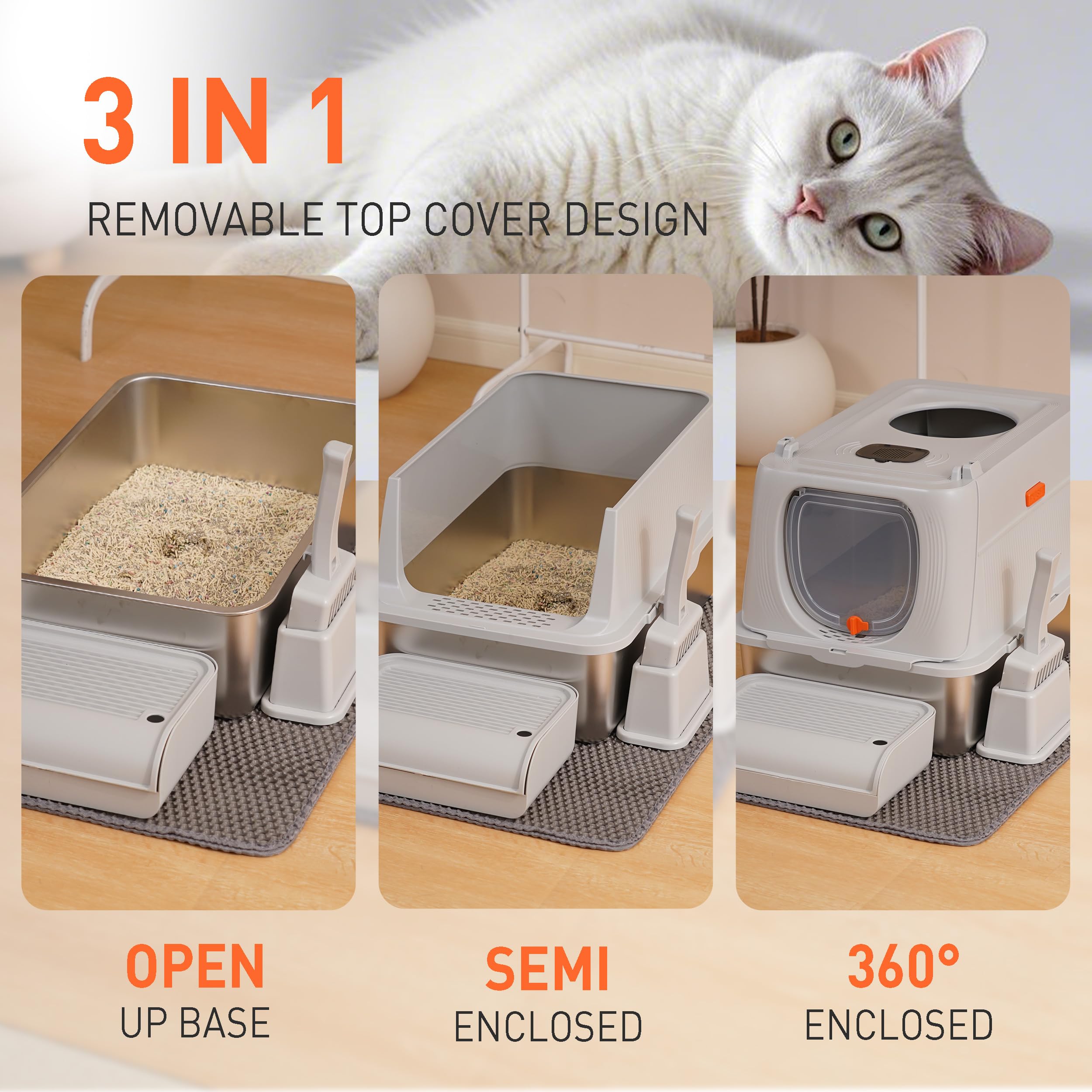Citylife lidded litter box with anti-leakage features and privacy
