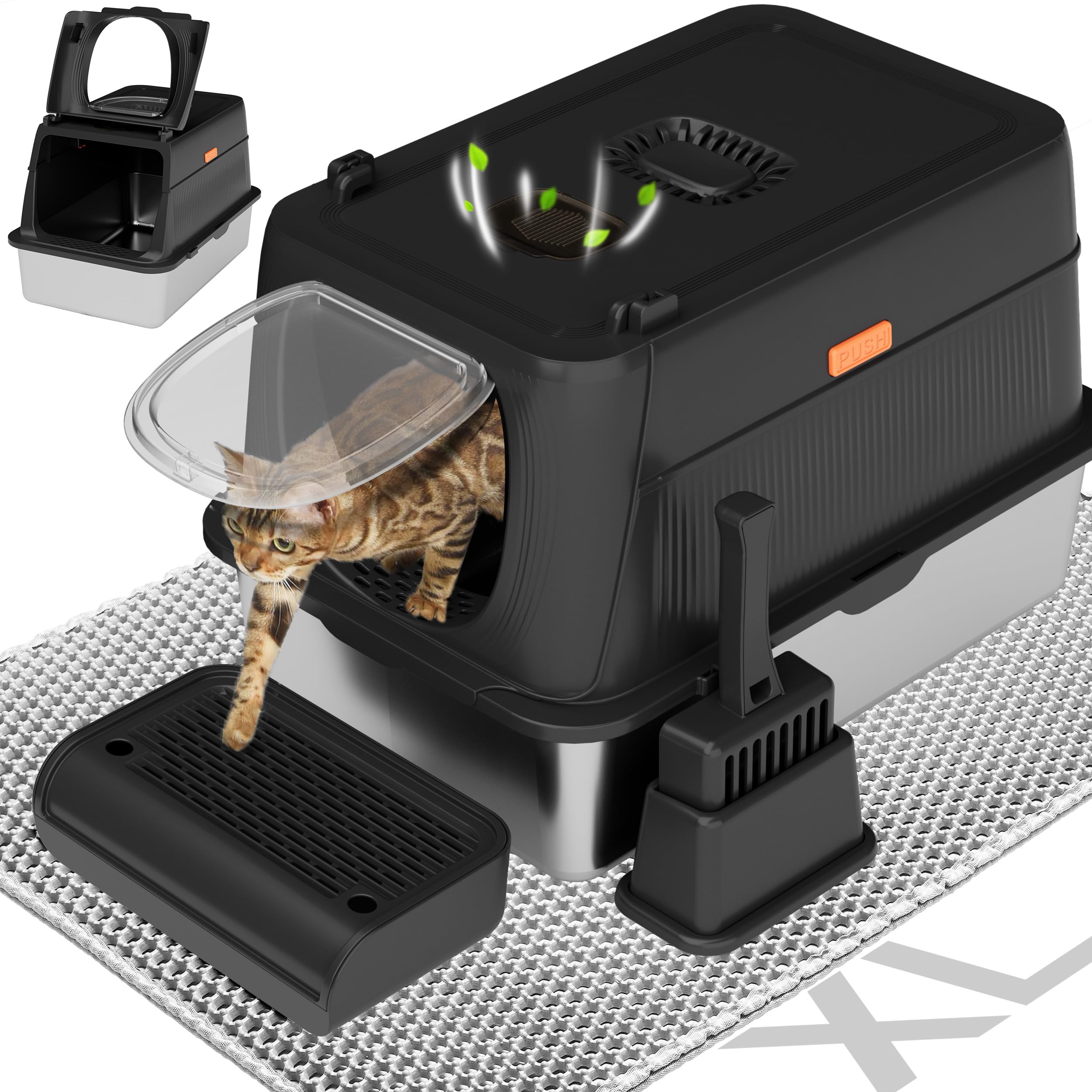 Citylife XL stainless steel cat litter box with lid offers spacious privacy for large cats.