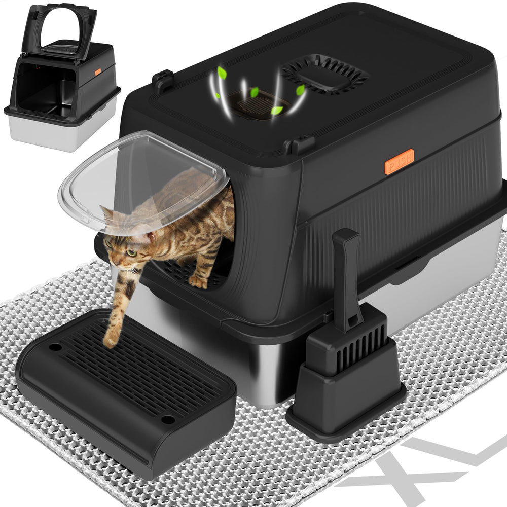 Citylife XL stainless steel cat litter box with lid offers spacious privacy for large cats.