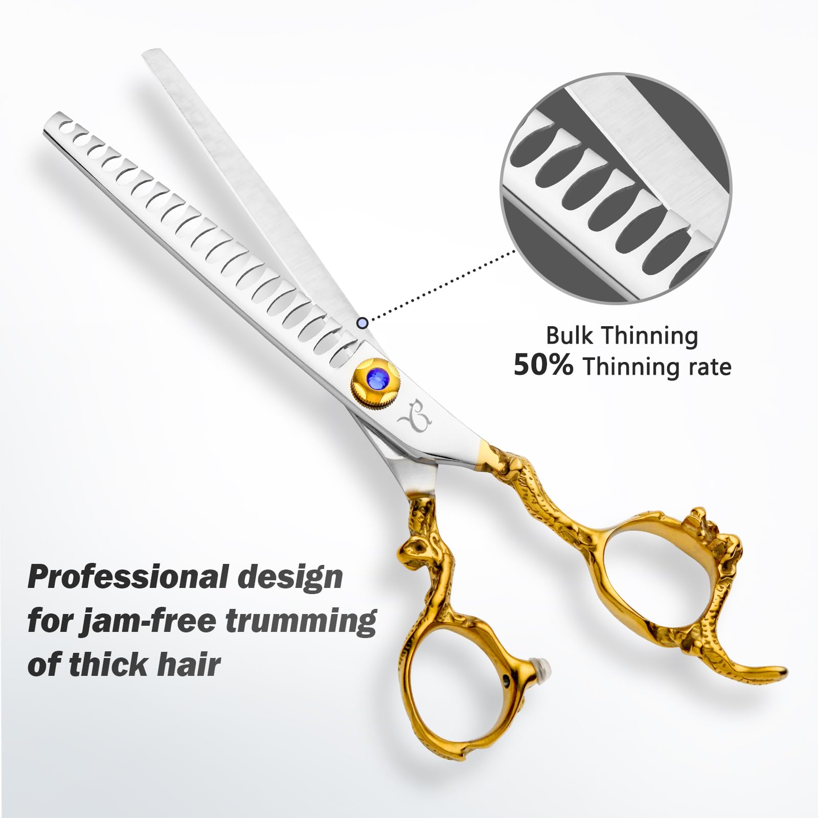 CityWish dog grooming scissors chunkers close-up highlights textured cuts for balanced styling.