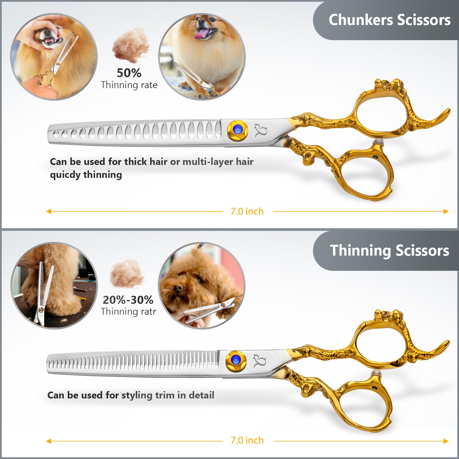 CityWish dog grooming scissors dragon-handle close-up emphasizes ergonomic grip and comfort.