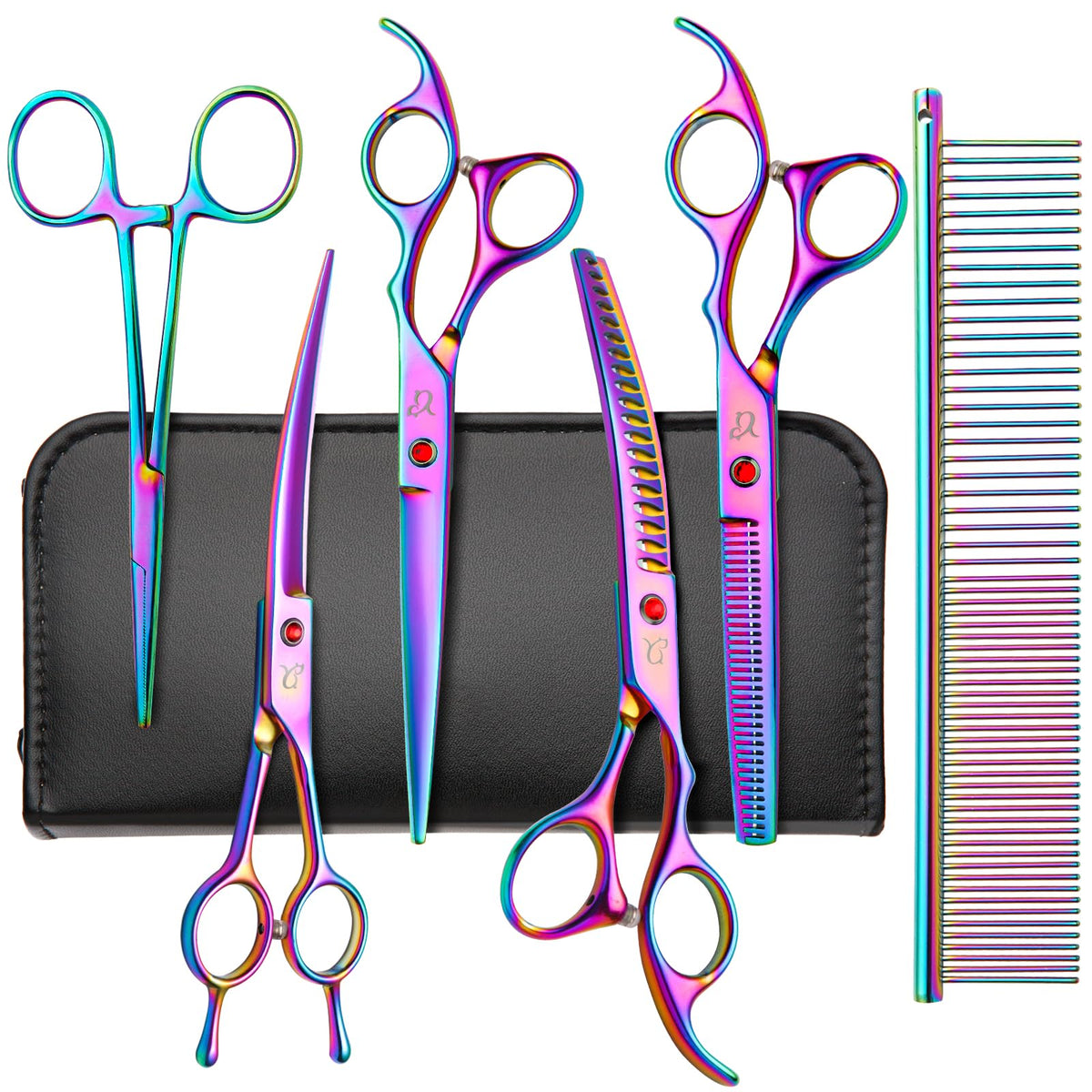 CityWish dog grooming scissors rainbow curved for precise shaping during at-home grooming.