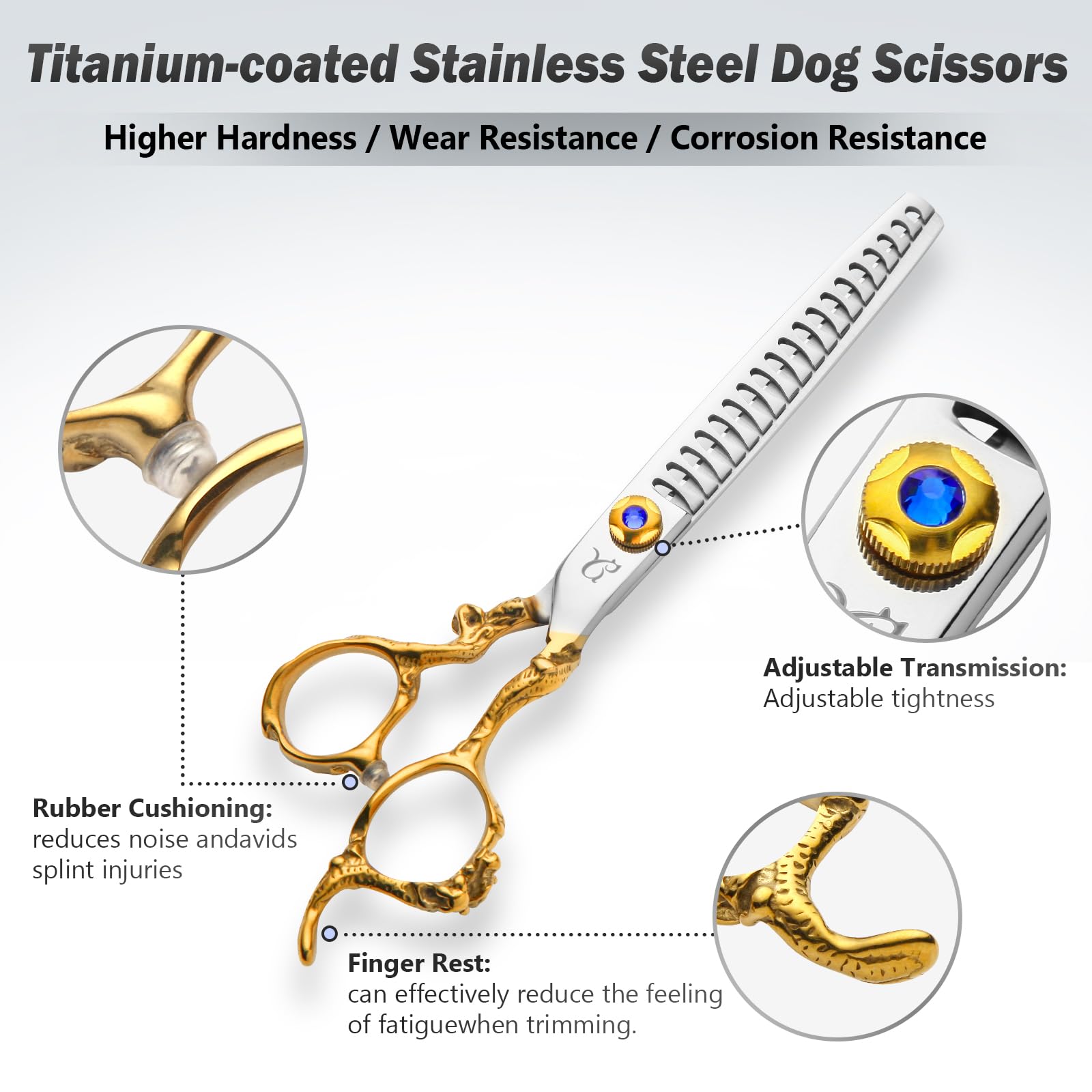 CityWish dog grooming scissors thinning close-up demonstrates even thinning for softer transitions.