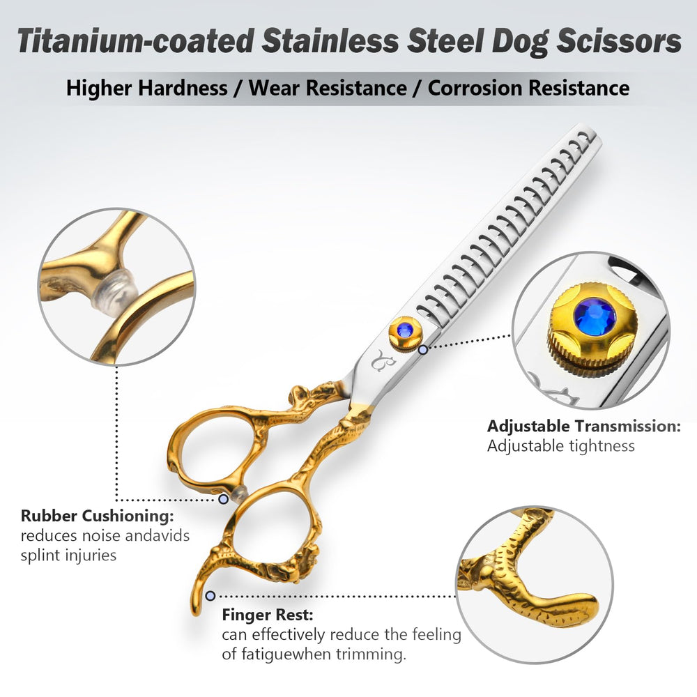 CityWish dog grooming scissors thinning close-up demonstrates even thinning for softer transitions.