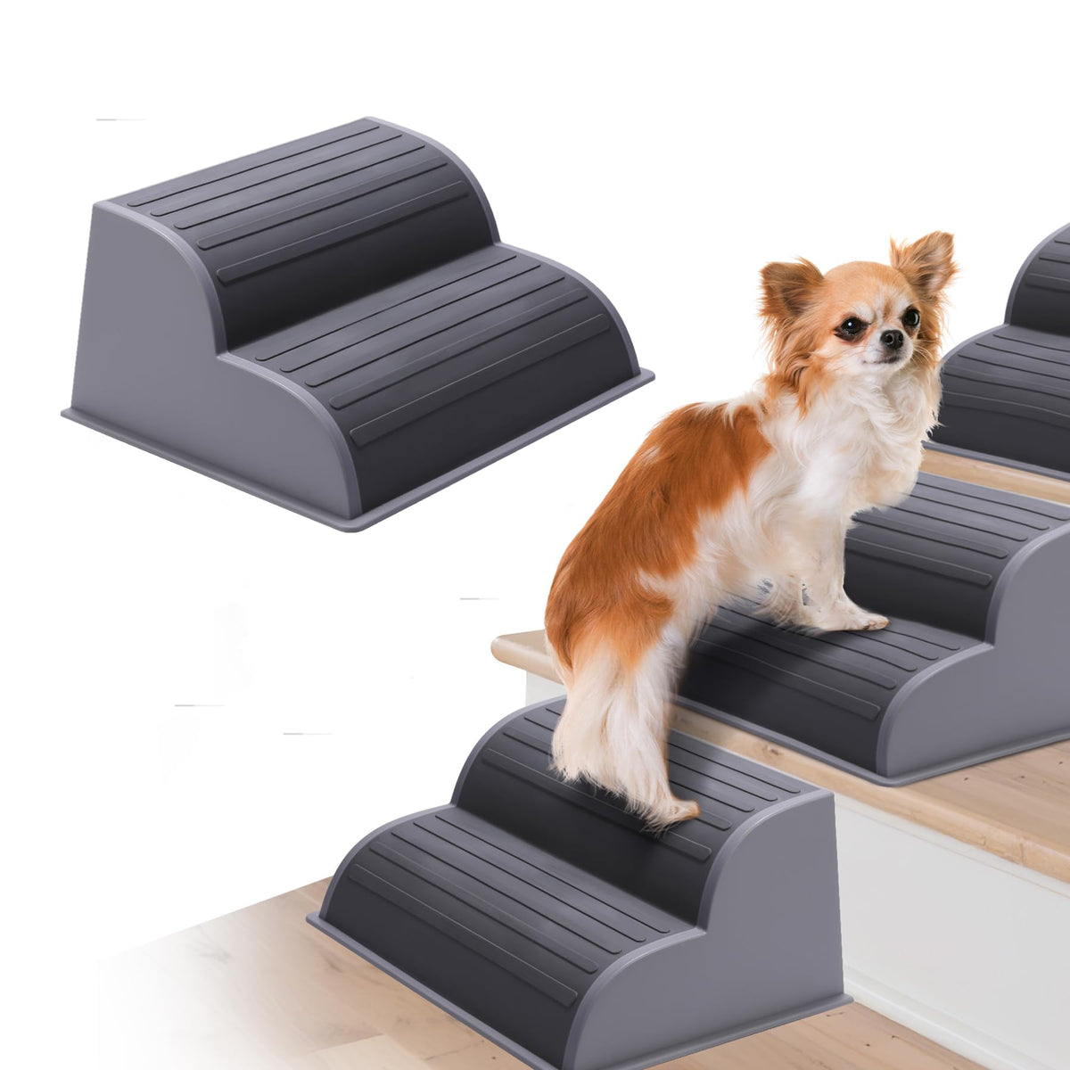 CiWiVOKi 2-Step Modular Dog Ramp assembled for safe indoor stairs