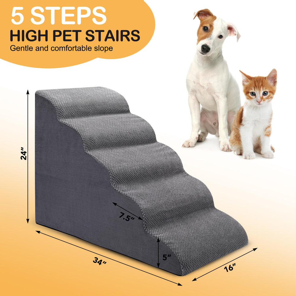 CiWiVOKi dog stairs anti-slip base keeps stairs steady on hardwood.