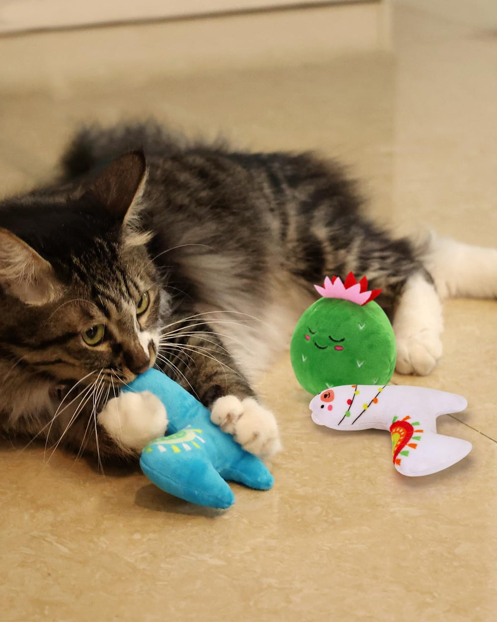 CiyvoLyeen cactus catnip toy 4.8in with flower accent enhancing visual appeal during play.