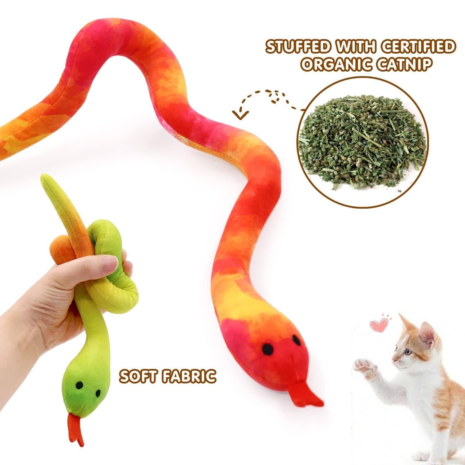 Ciyvolyeen catnip-filled snake toy closeup highlighting organic catnip for excited playful sessions.