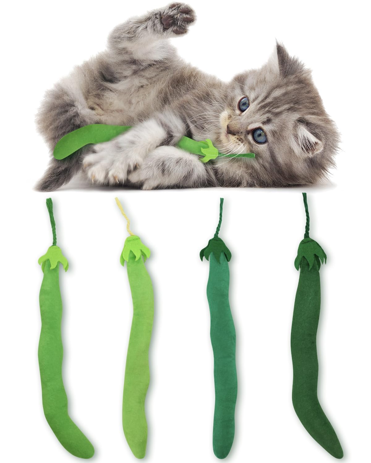CiyvoLyeen catnip toy green bean kicker 8-inch indoor play companion encouraging exercise.