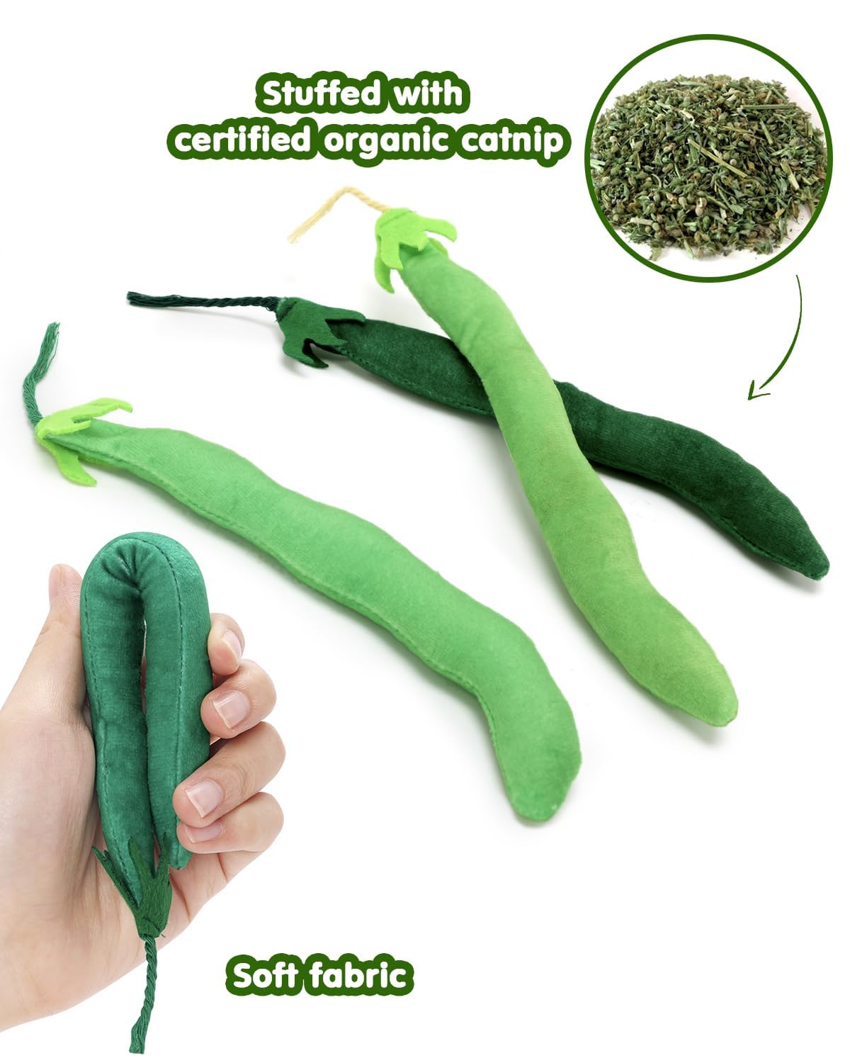 CiyvoLyeen catnip toy green bean kicker stimulates pouncing and chase behavior.