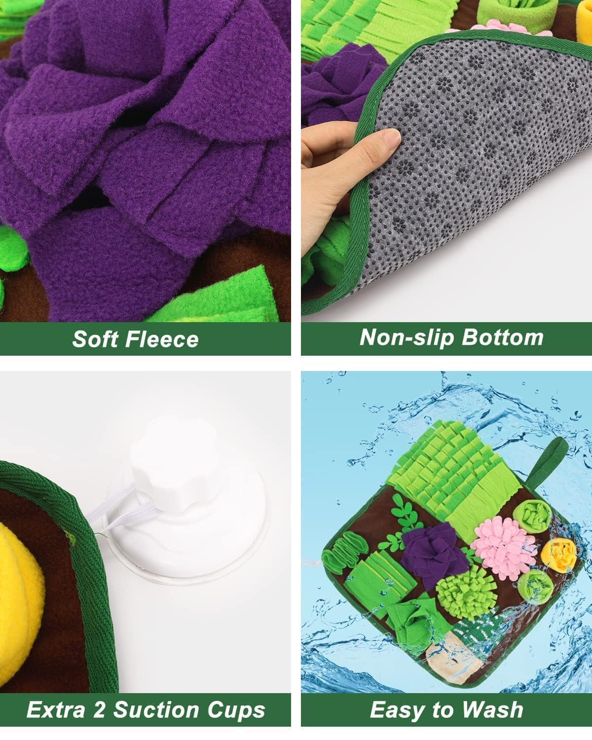 CiyvoLyeen snuffle mat with two suction cups keeps it secure during play.