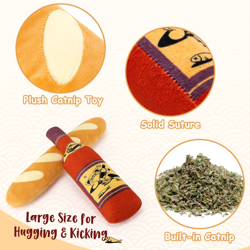 CiyvoLyeen wine bottle catnip toy front view highlights textured fabric for durable fun