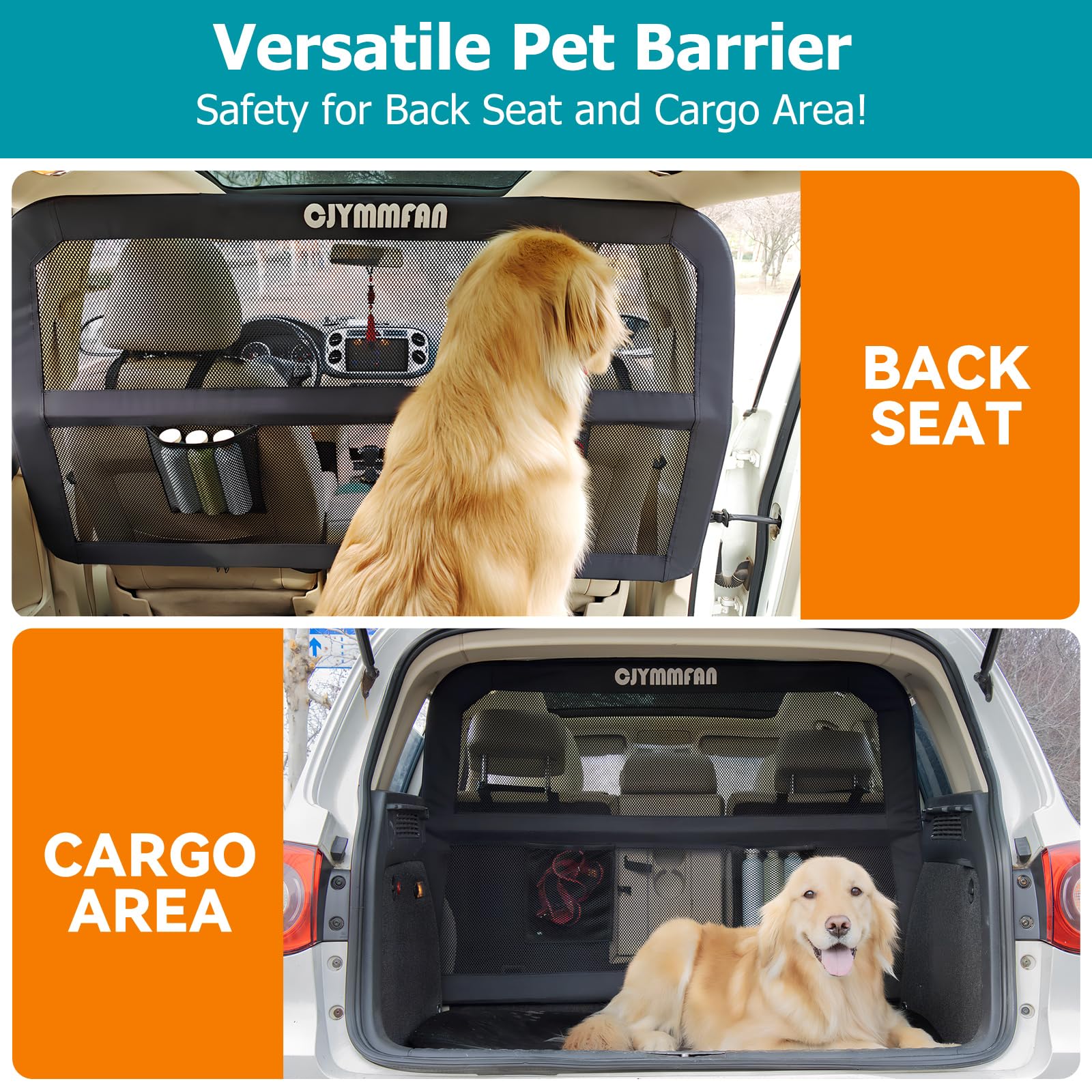 CJYMMFAN dog barrier metal-frame-durability enhances security during sudden stops