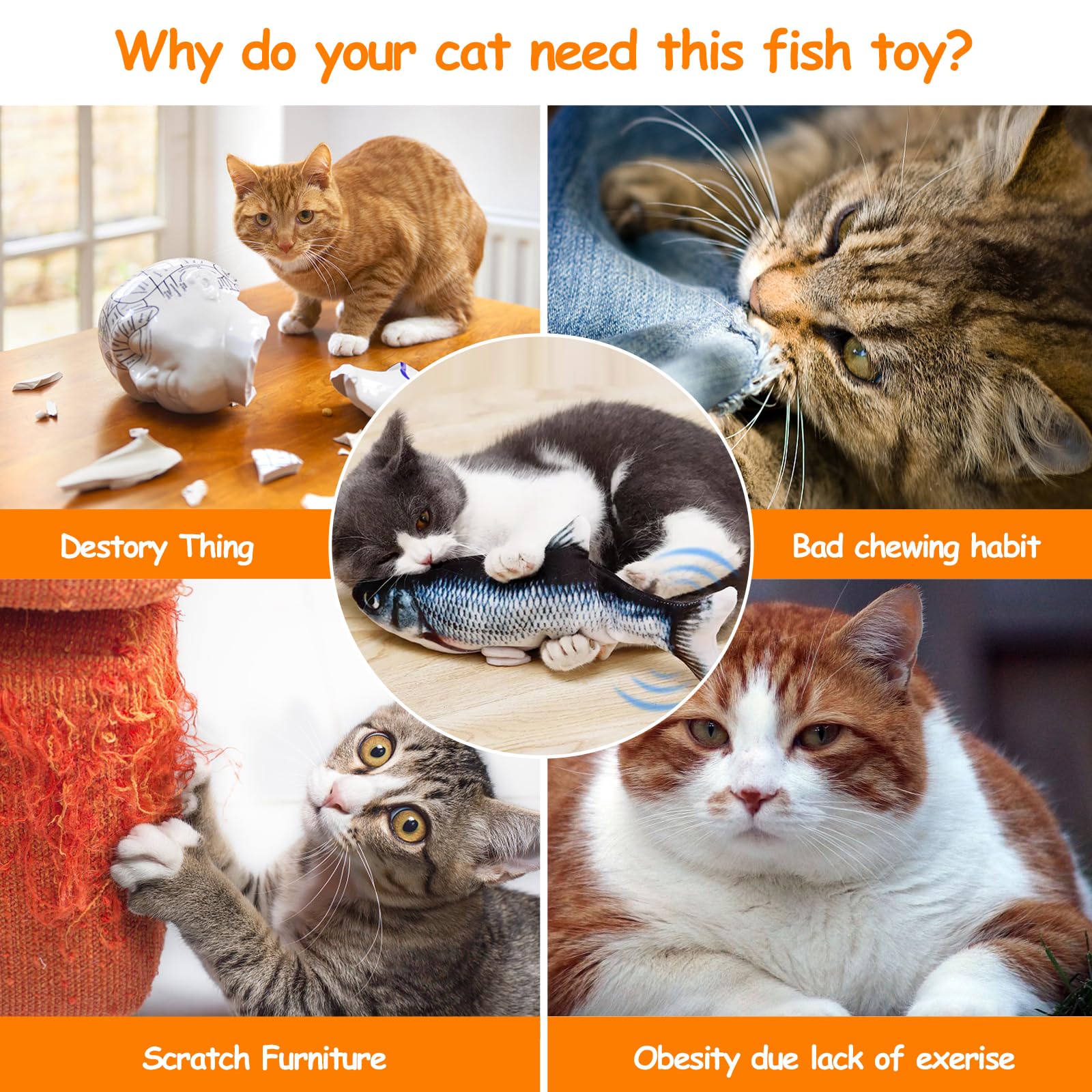 CKFPS Flopping Fish toy with catnip and silvervine for enticing play